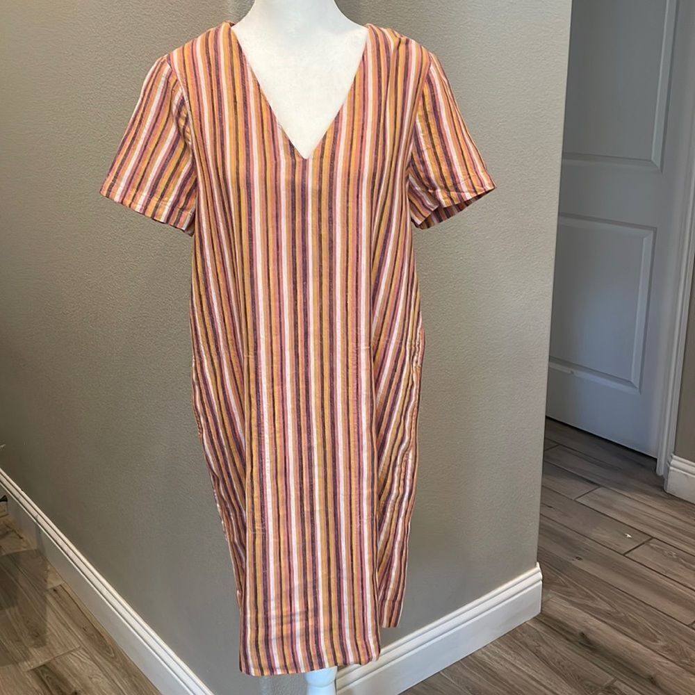 Madewell Button-Back Easy Dress In Rainbow Stripe MIDI Dress Size Small
